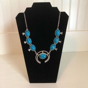 Navajo‎ squash blossom style blue stone necklace